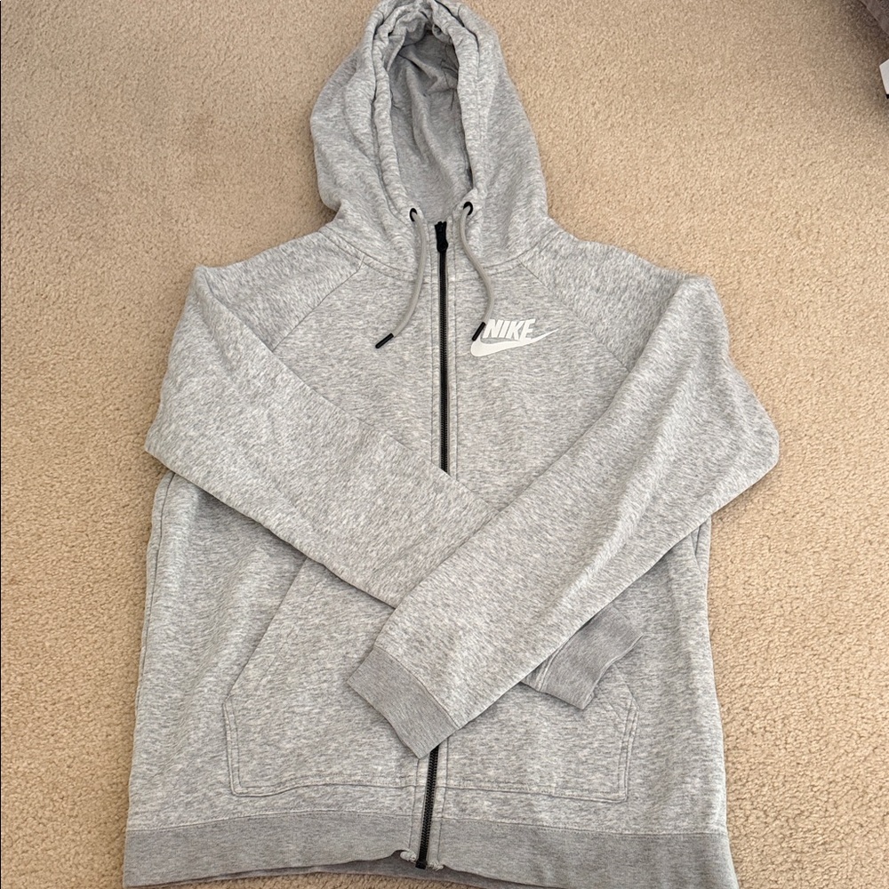 Nike Gray Full-Zip Hooded Jacket with White Logo